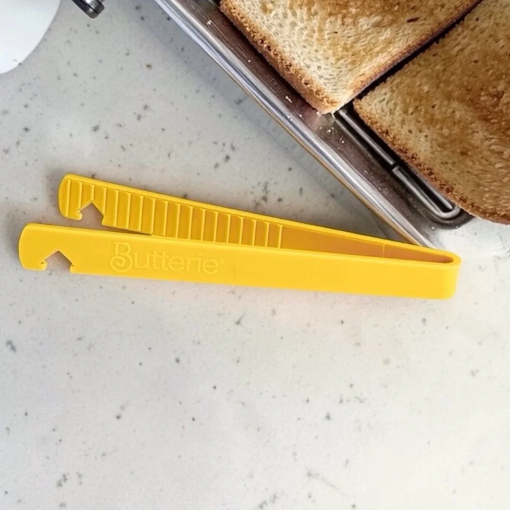 Butterie Toaster Tongs with Oven Rack Hook (Yellow).